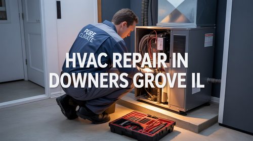 A Pure Climate technician performing advanced diagnostics on an HVAC system in Downers Grove, IL.